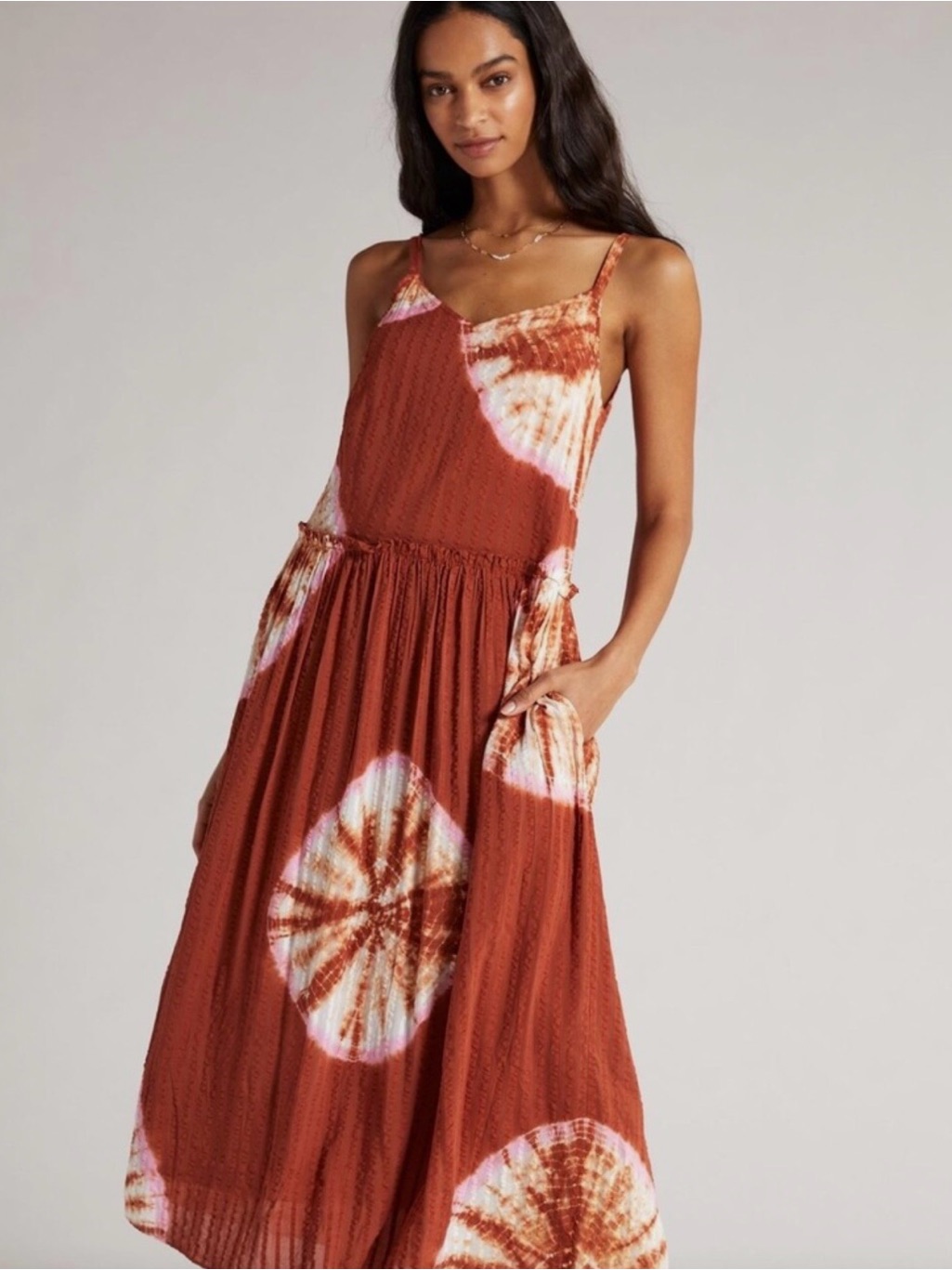 Anthropologie The Odells Cora Tie-Dye Seersucker Maxi Dress Xs Nwt Boho Pockets